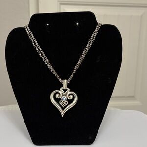 Elegant Brighton Silver Heart Pendant Necklace with blue crystal